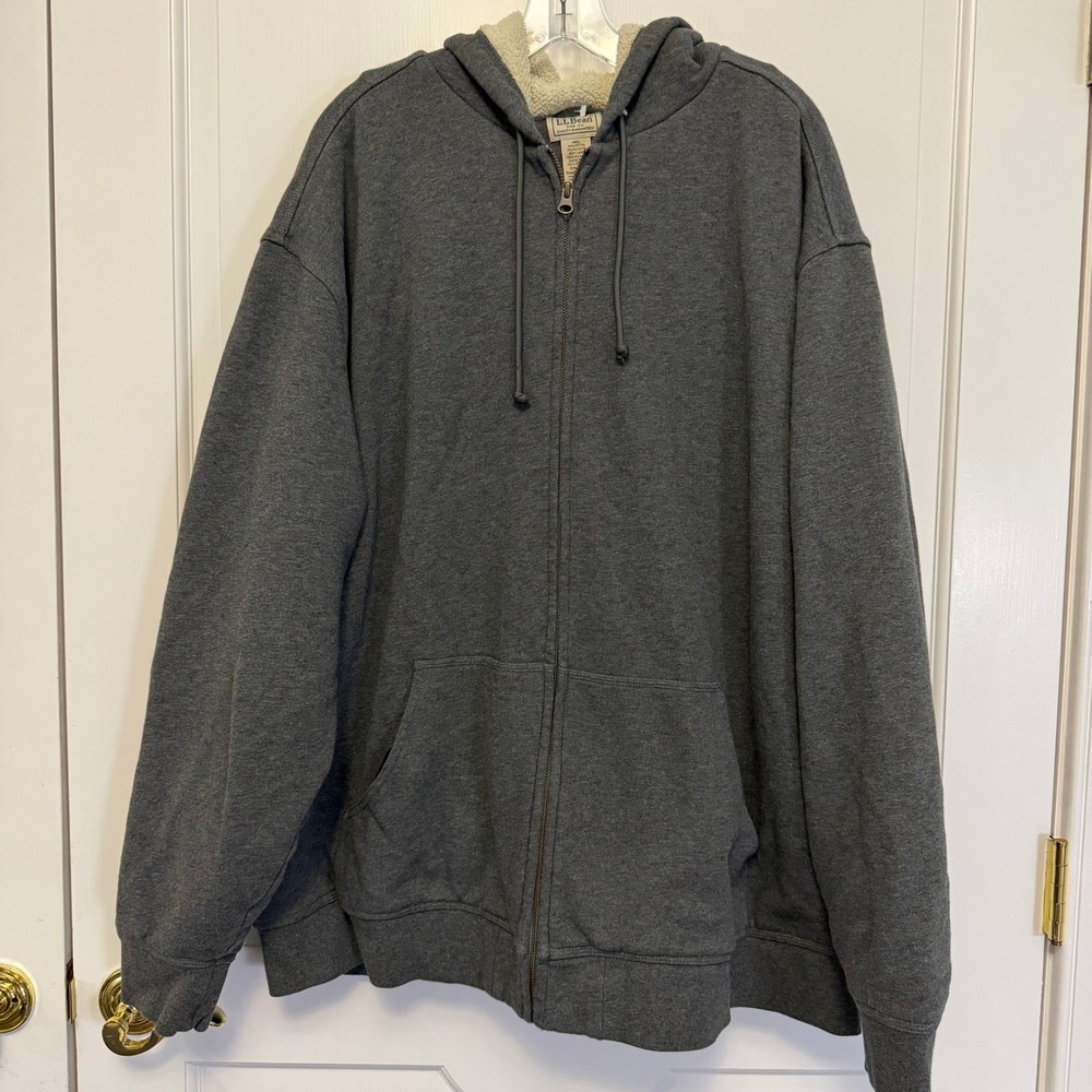 L.L. Bean Full Zip Hoodie Mens XXL Tall Gray Sherpa Lined Hood Heavyweight